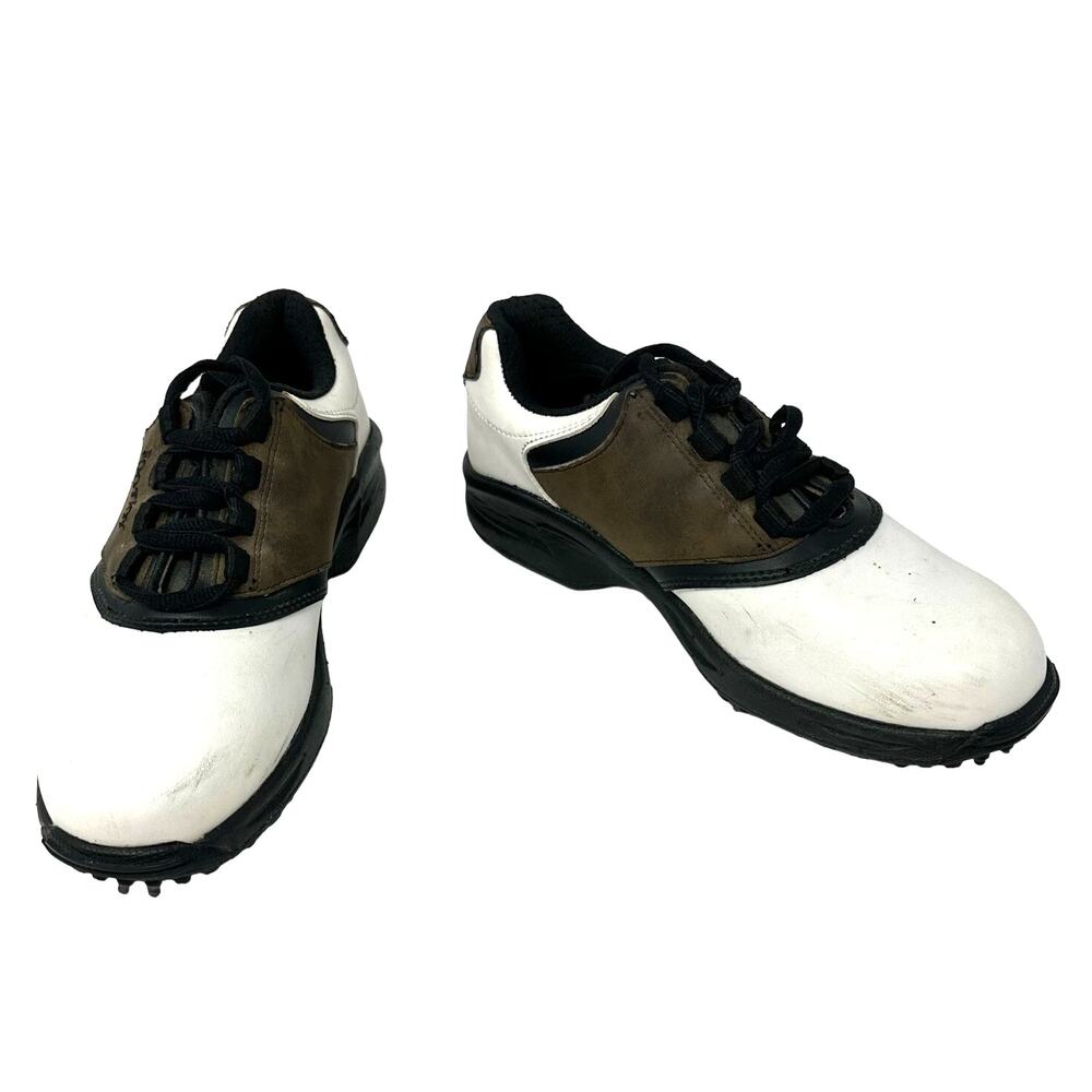 Footjoy Junior Size 3 Shoes White brown Lace Up Kids‎ Golf Cleats Sport School